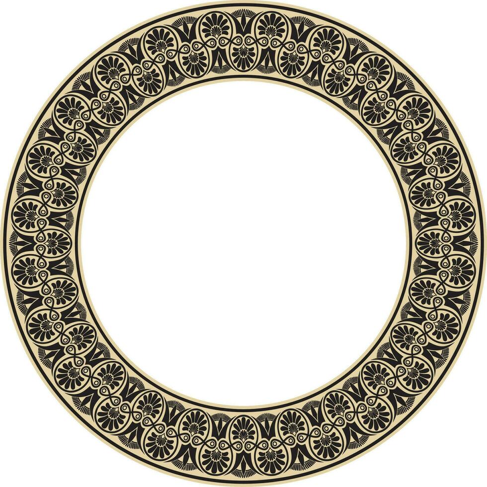 Vector gold with black round ornament ring of ancient Greece. Classic pattern frame border Roman Empire