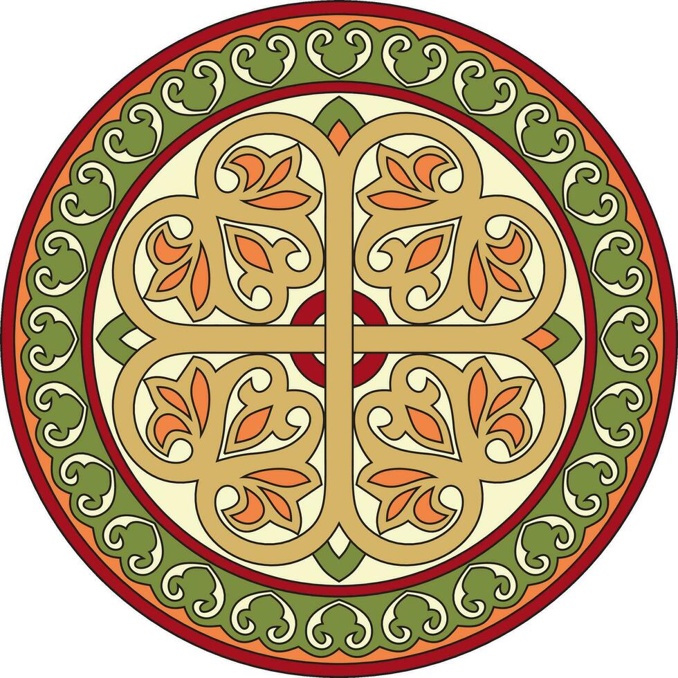 Vector colored round ancient Byzantine ornament. Classical circle of the Eastern Roman Empire, Greece. Pattern motifs of Constantinople