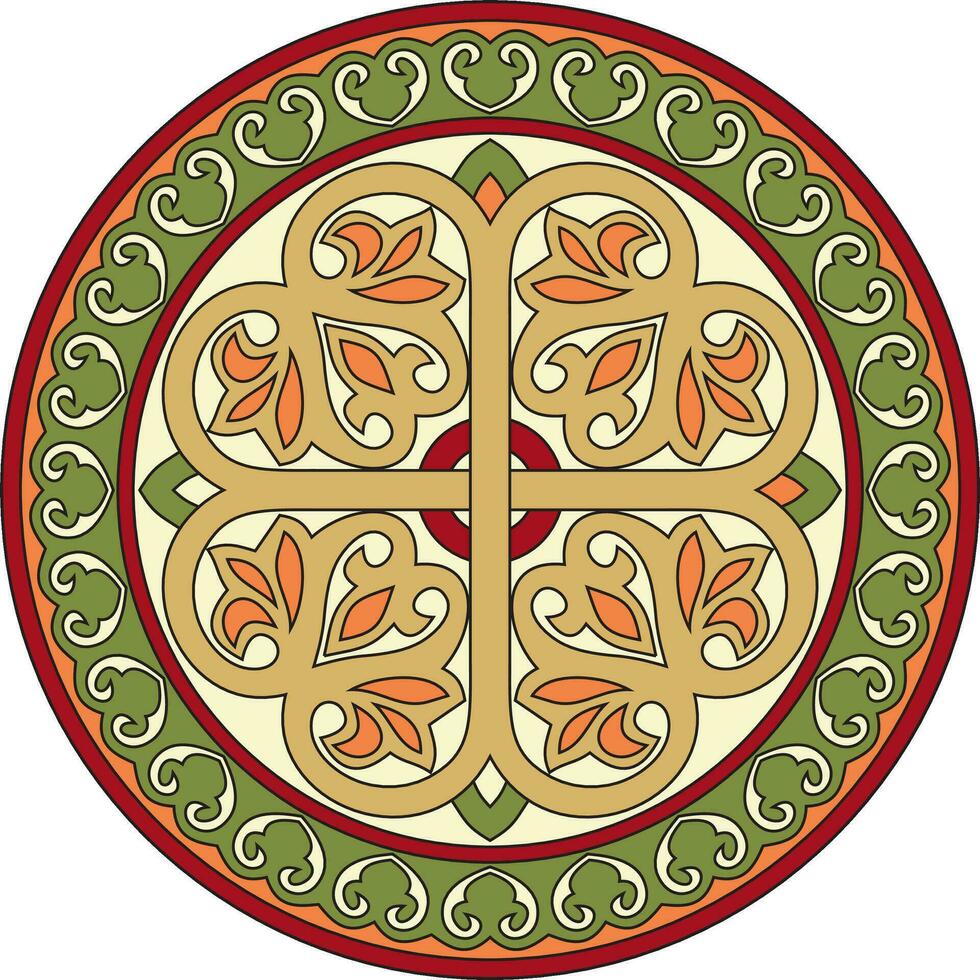 Vector colored round ancient Byzantine ornament. Classical circle of the Eastern Roman Empire, Greece. Pattern motifs of Constantinople