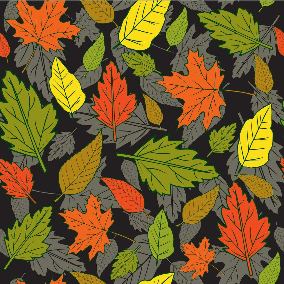 otoño vistoso hojas en un negro antecedentes. impresión en tela y textiles. sin costura modelo para fondo de pantalla y antecedentes vector