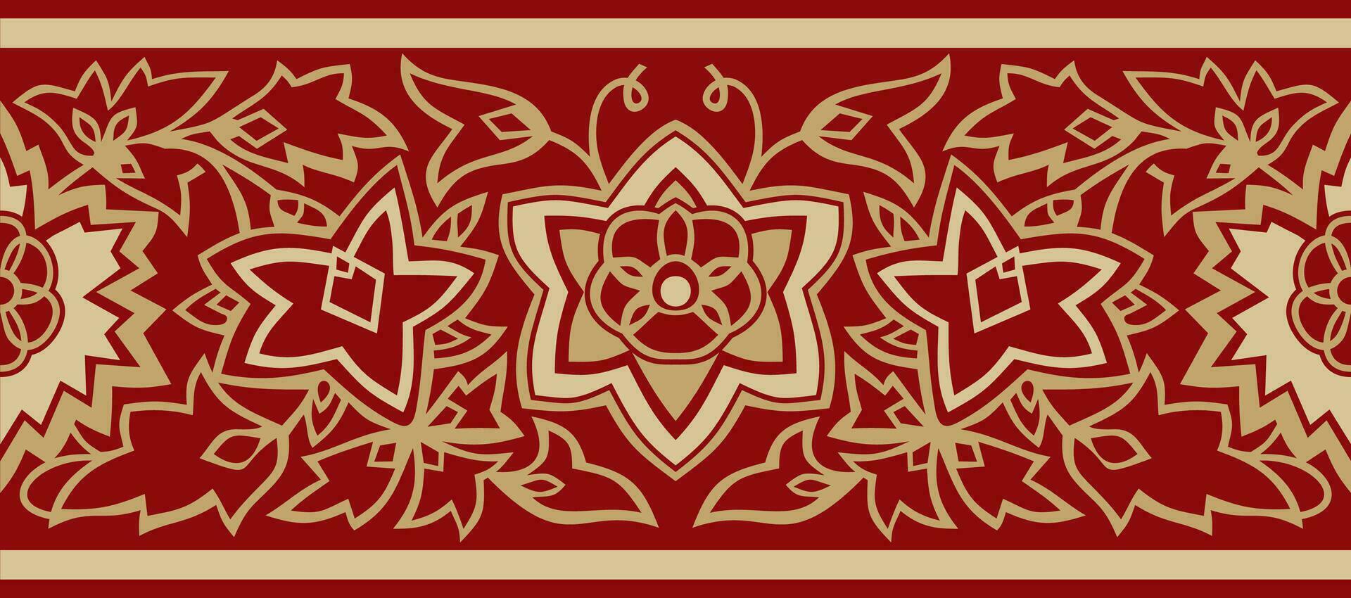 Vector seamless red and gold national indian ornament. Endless ethnic pattern of Indian civilization