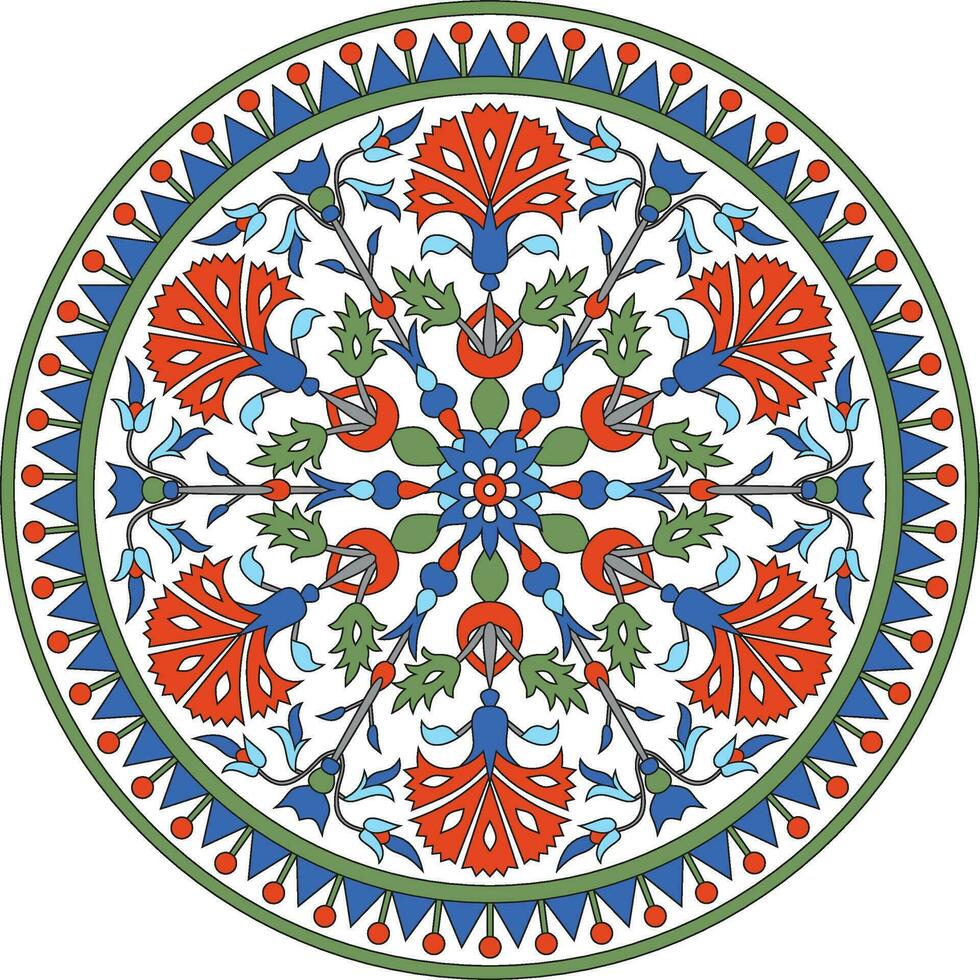 vector de colores redondo turco ornamento. otomano círculo, anillo, marco. musulmán modelo para manchado vaso