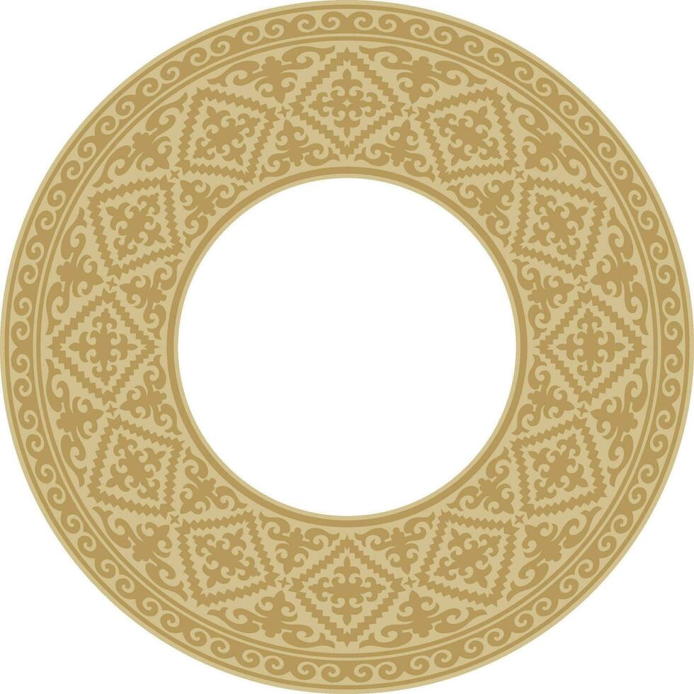 vector dorado redondo kazakh nacional ornamento. étnico modelo de el pueblos de el genial estepa, mongoles, kirguís, kalmyks, entierros. círculo, marco borde..
