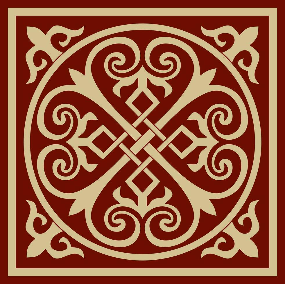 vector rojo cuadrado bizantino ornamento, nudo, rosetón. circulo griego patrón, dibujo de el oriental romano imperio. decoración de el ruso ortodoxo Iglesia