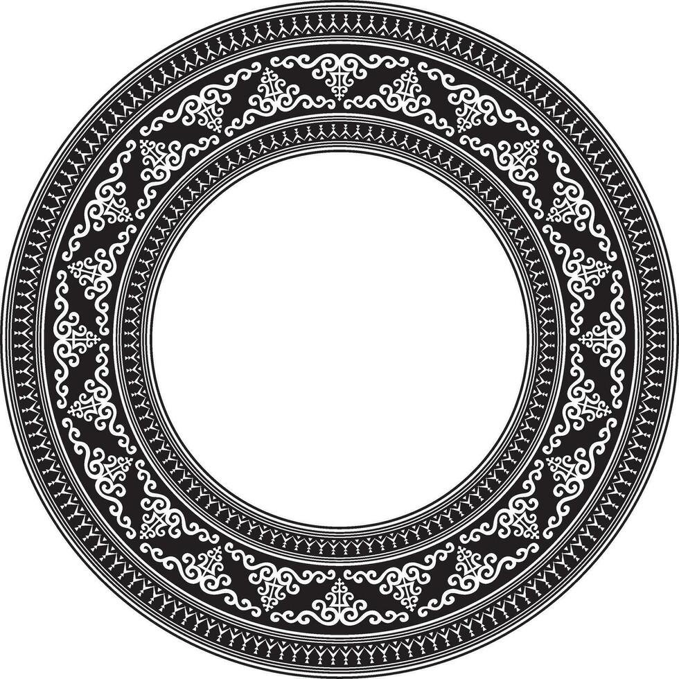 Vector monochrome black round Yakut ornament. Endless circle, border, frame of the northern peoples of the Far East