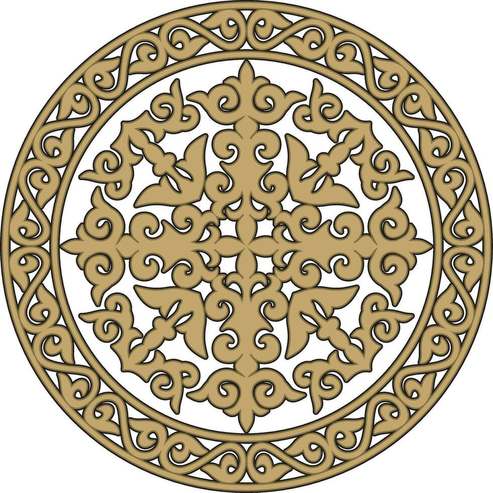 Vector Kazakh folk pattern shanyrak. the upper hole for a dvma on the roof of a Kazakh, Mongolian or Kalmyk yurt. House of nomads. Round national pattern of the peoples of the great steppe. Circle