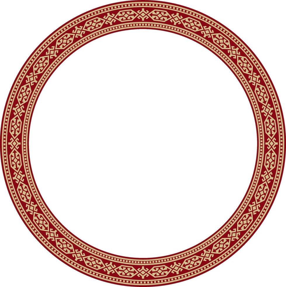 Vector red and gold round Kazakh national ornament. Ethnic pattern of the peoples of the Great Steppe, .Mongols, Kyrgyz, Kalmyks, Buryats. circle, frame border