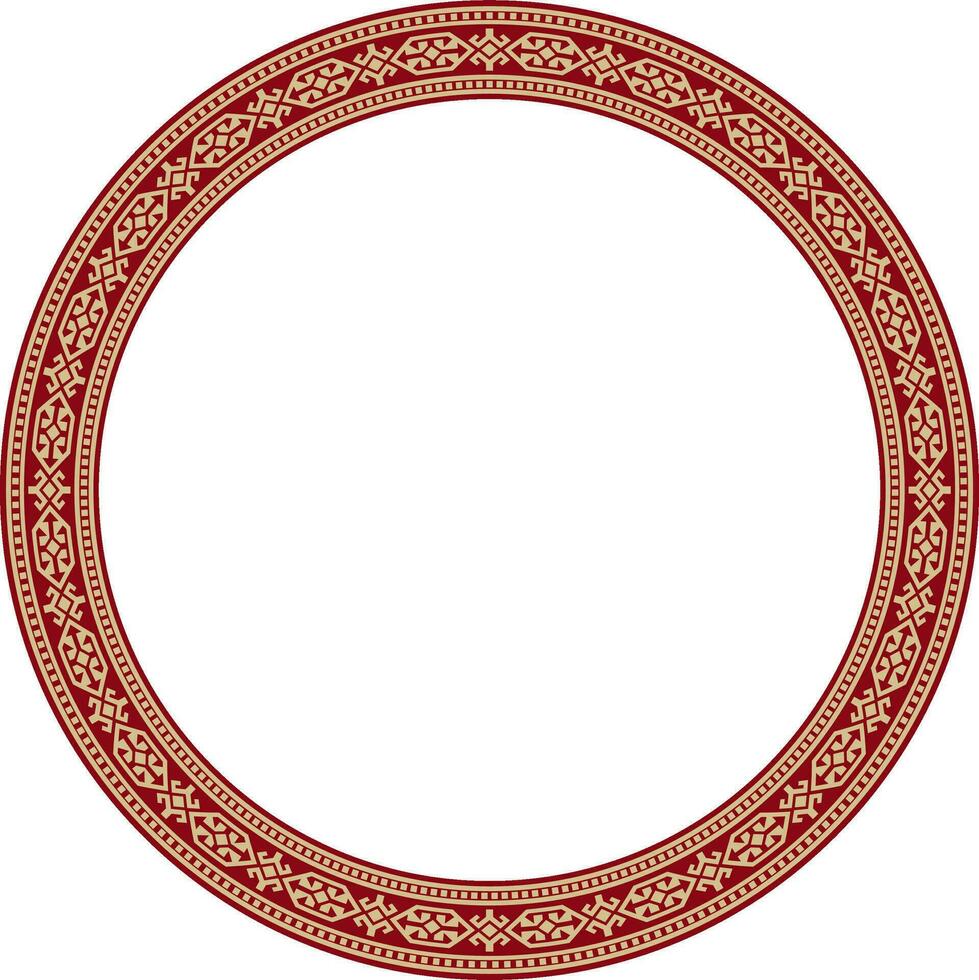 Vector red and gold round Kazakh national ornament. Ethnic pattern of the peoples of the Great Steppe, .Mongols, Kyrgyz, Kalmyks, Buryats. circle, frame border