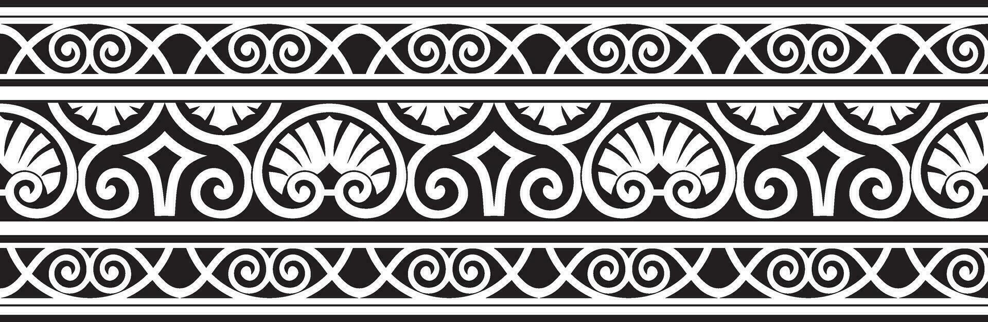 Vector monochrome black seamless classic renaissance ornament. Endless european border, revival style frame