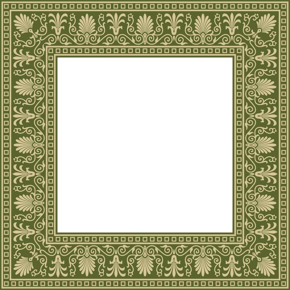 Vector golden and green square classic greek ornament. European ornament. Border, frame Ancient Greece, Roman Empire