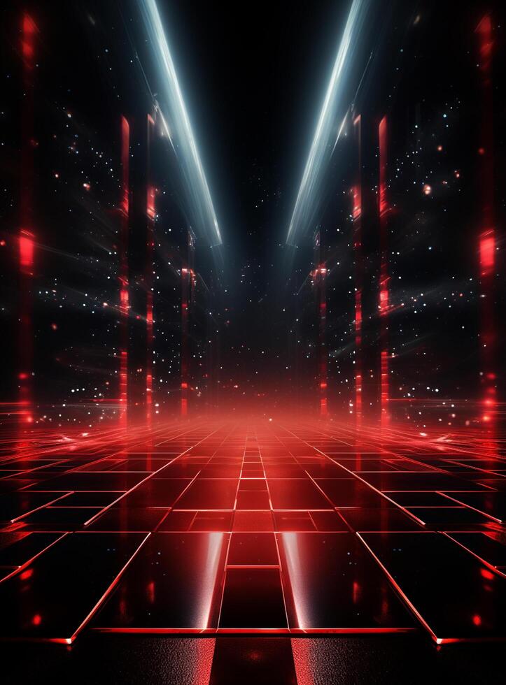 Ai generative Backdrop With Illumination Of Red Spotlights For Flyers realistic image ultra hd high design photo