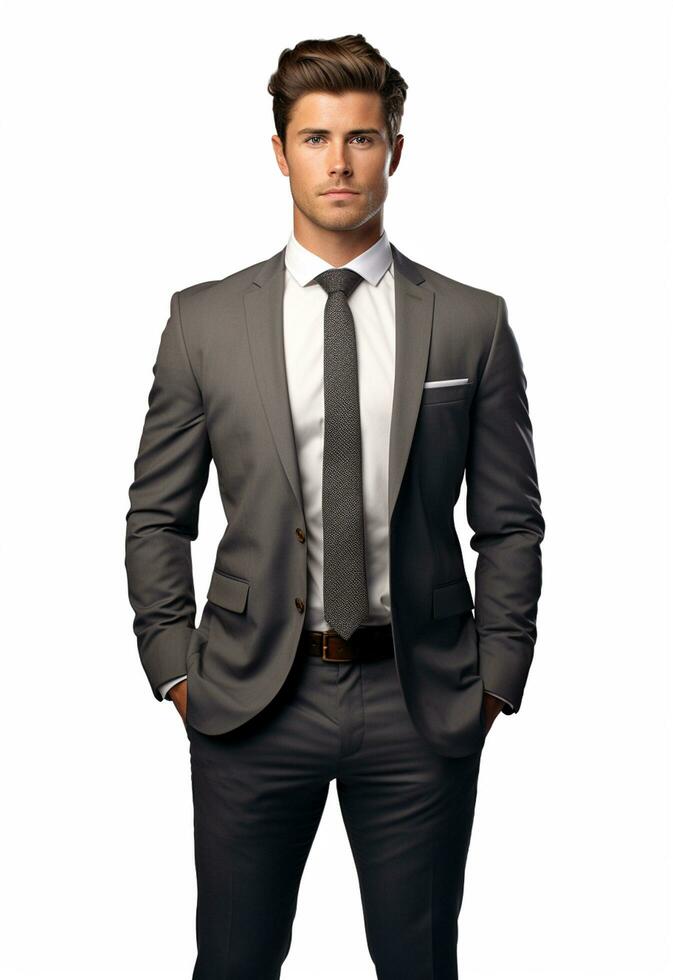 Ai generative Business man in a suit white transparent background photo