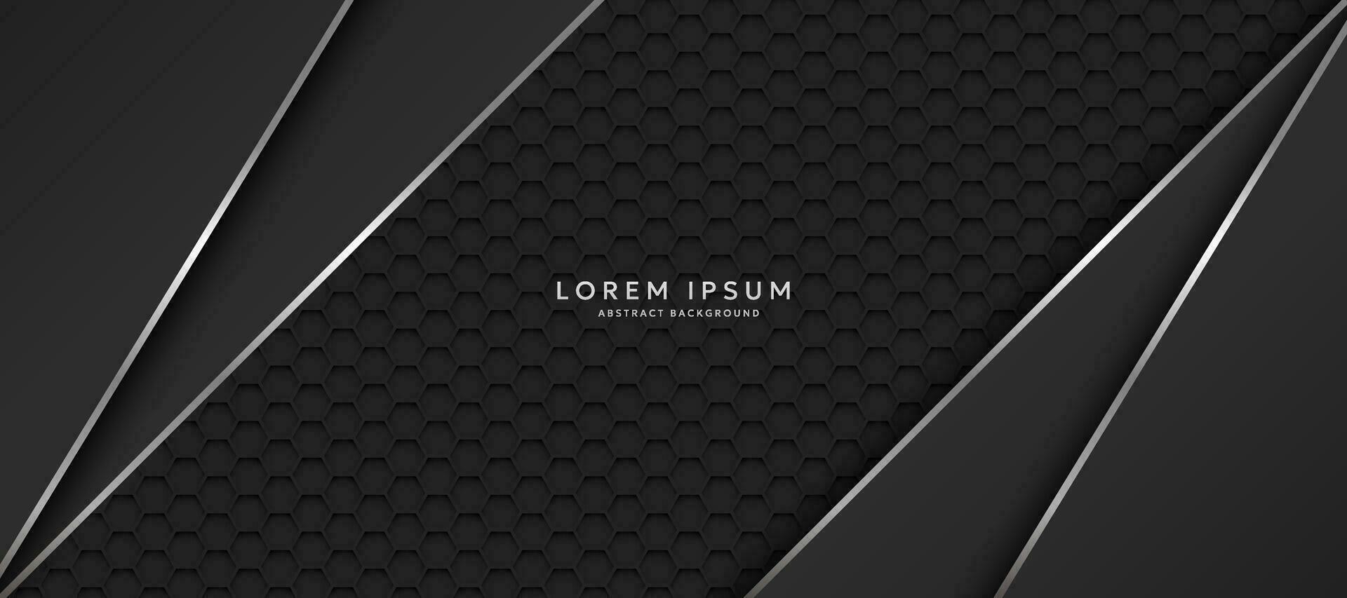 The dark background consists of reflective metallic lines. hexagonal metal texture background vector