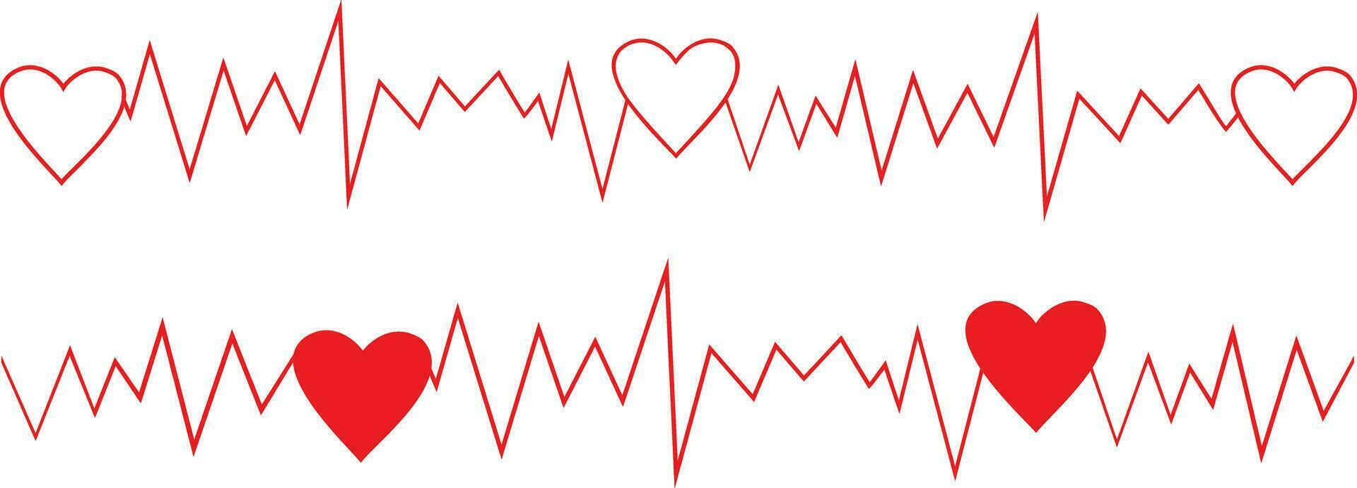 Vector illustration of cardiogram rhythm and hearts