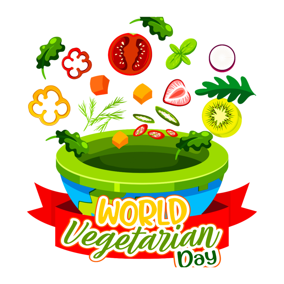 World vegetarian day logo with vegetable and fruit vector image