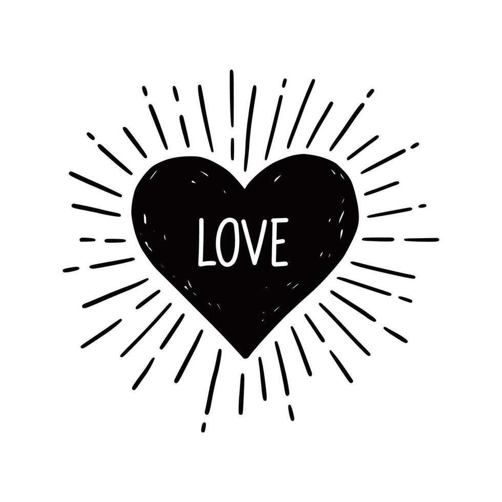 Heart with love text. Hand drawn sketch vector