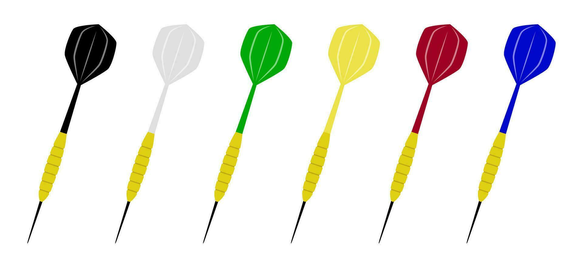 Darts for darts game. Black, white, green, yellow, red, blue flat darts vector