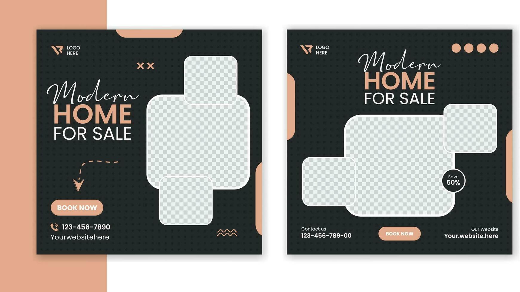 Modern Real estate social media post, residential house template, square home banner design vector