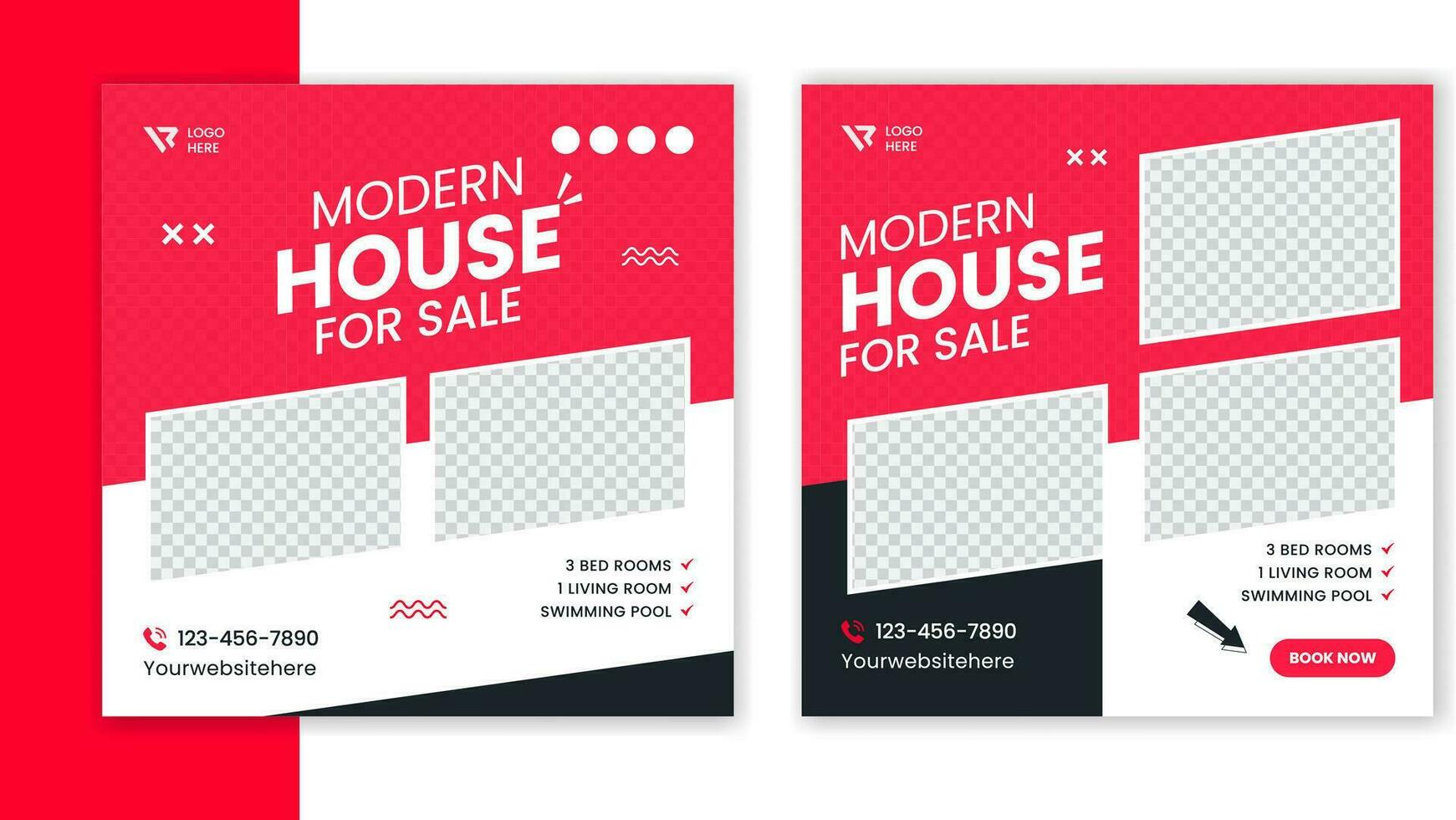 Modern Real estate social media post, residential house template, square home banner design vector