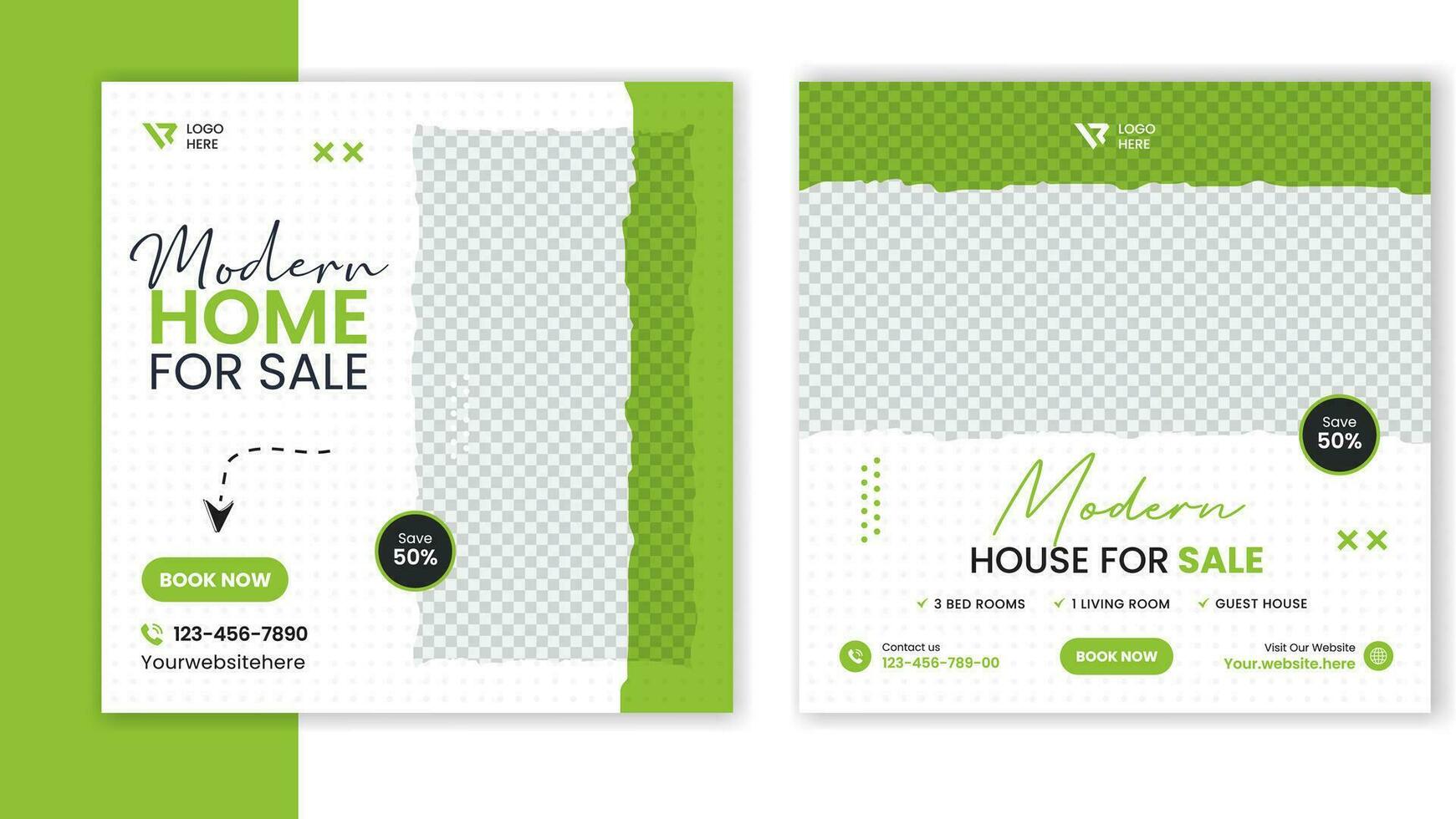 Modern Real estate social media post, residential house template, square home banner design vector