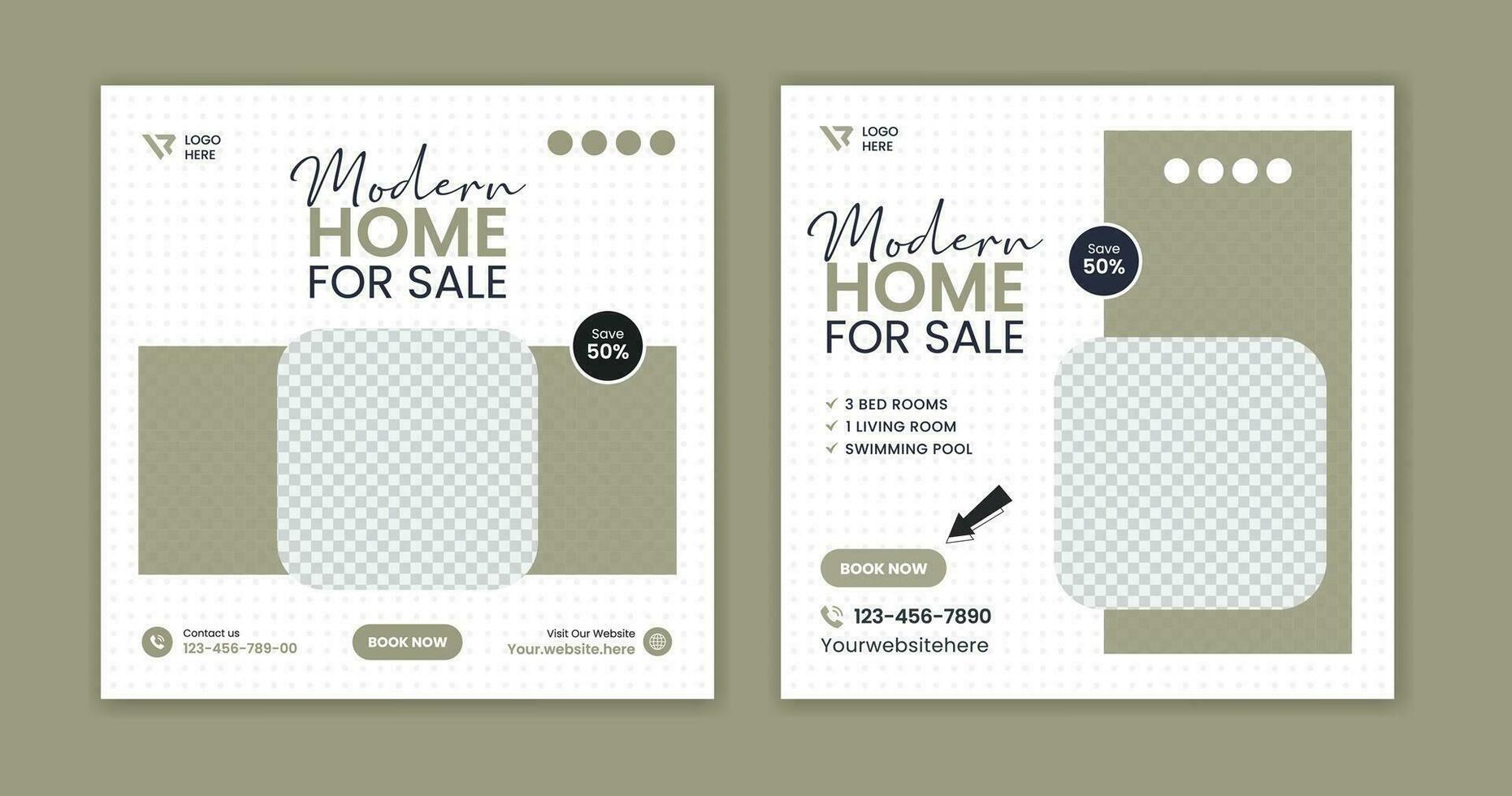 Modern Real estate social media post, residential house template, square home banner design vector