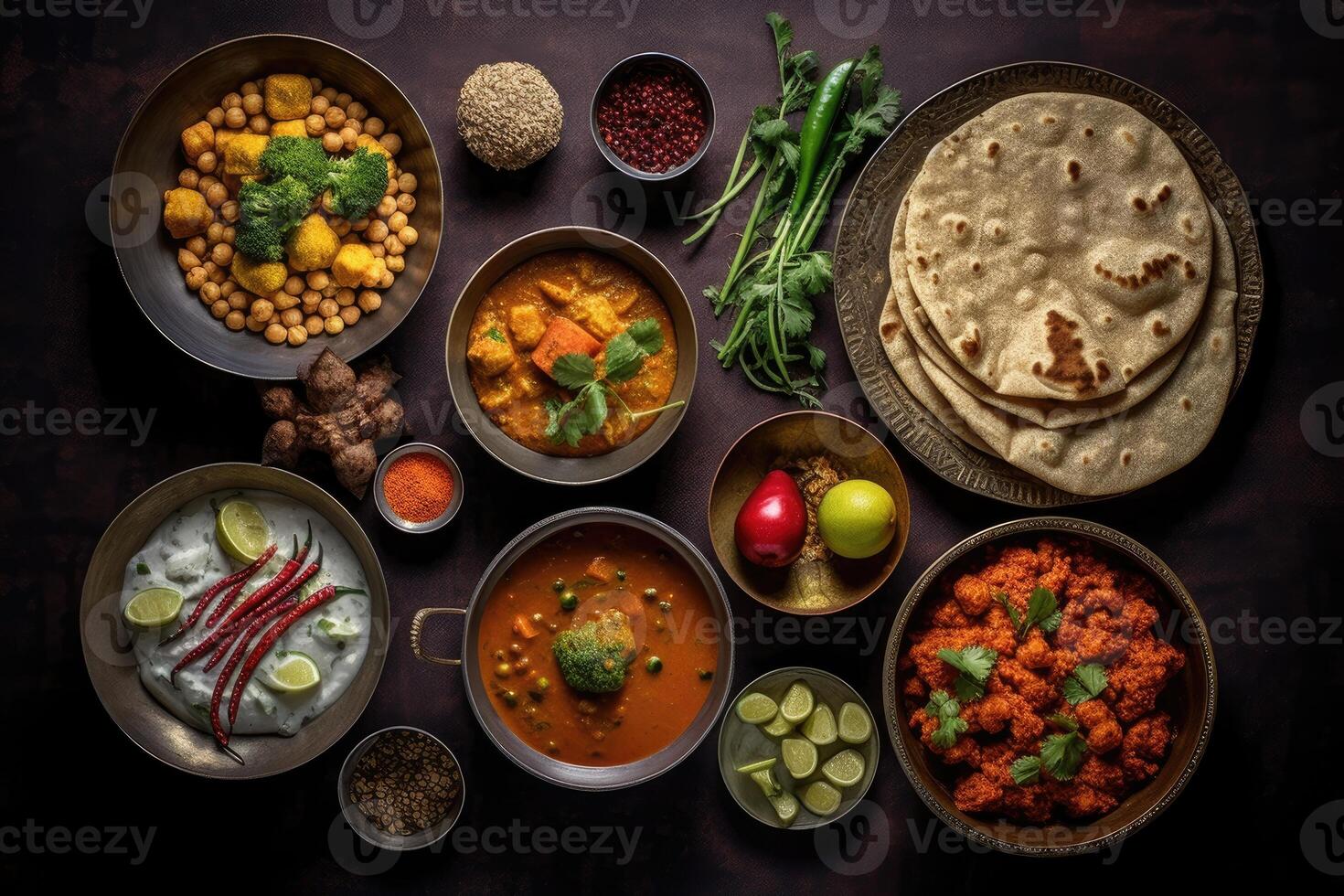 in the kitchen indian food a hyper realistic AI Generated photo