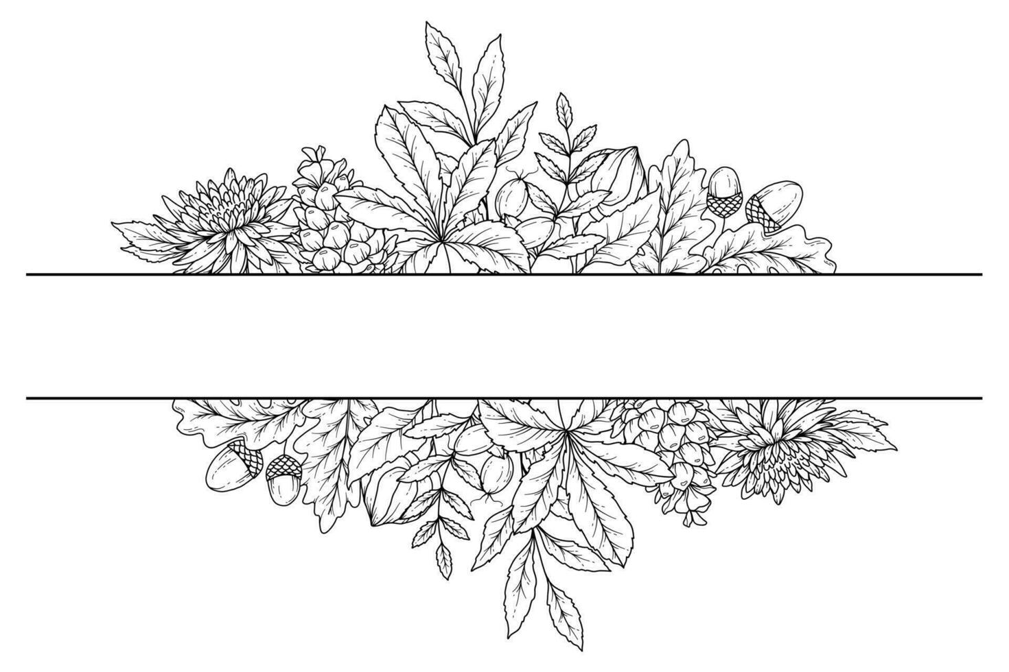 otoño floral marco describir. otoño follaje línea Arte ilustración, contorno hojas arreglo mano dibujado ilustración. otoño colorante página con hojas vector