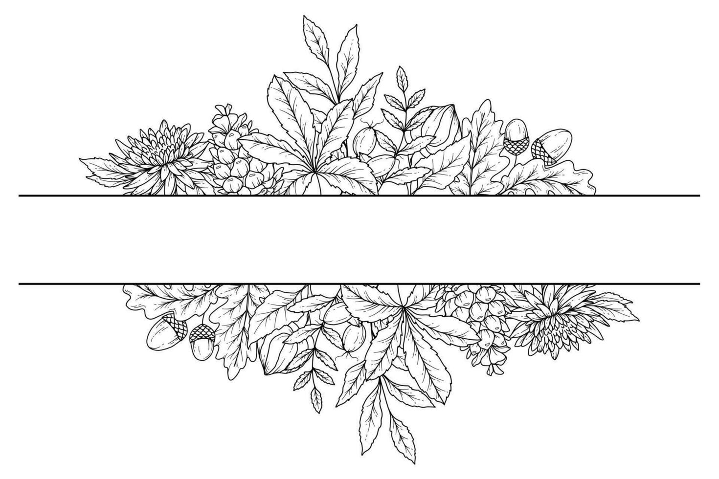 Fall floral frame outline. Fall Foliage Line Art Illustration, Outline Leaves arrangement Hand Drawn Illustration. Fall Coloring Page with Leaves vector