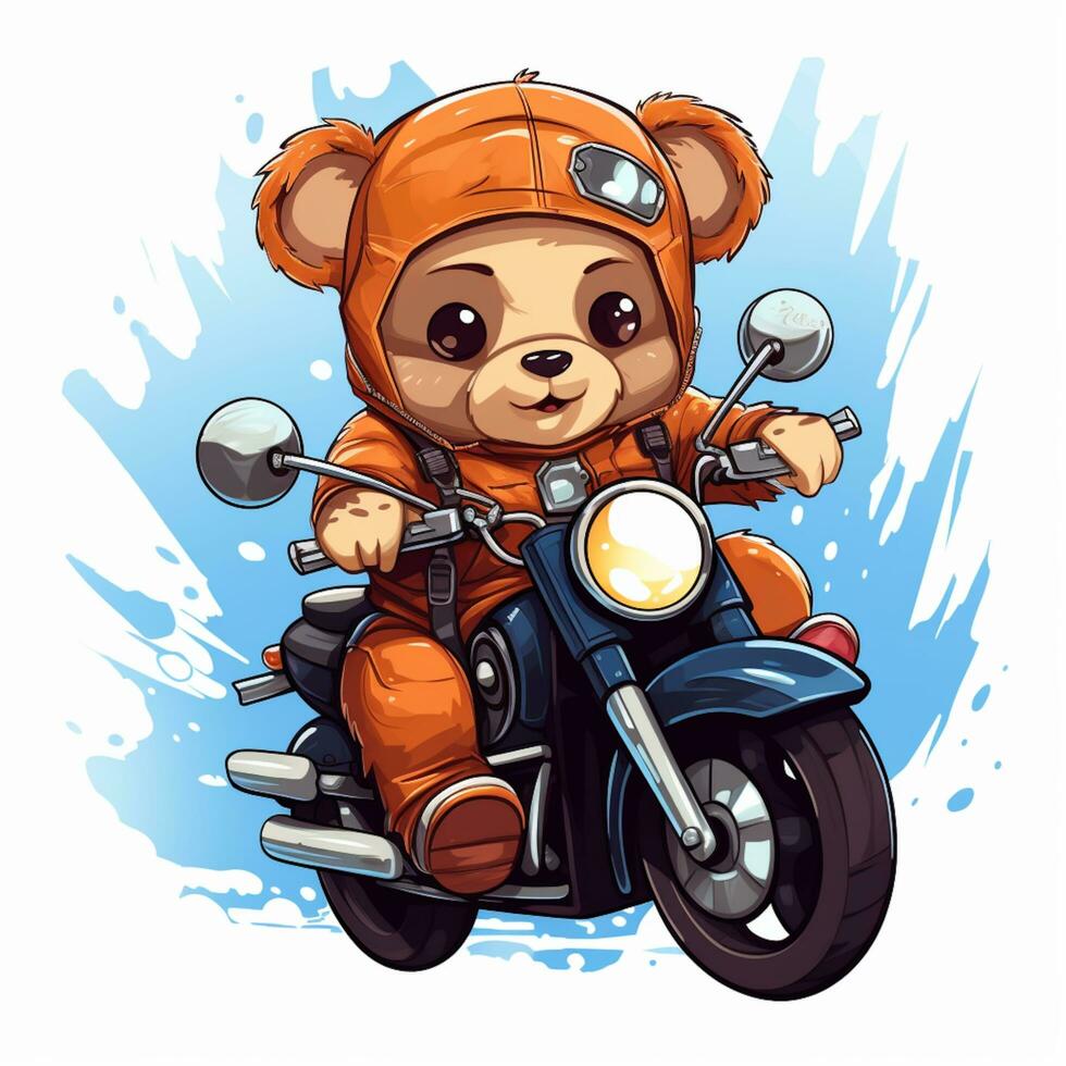 cute little bear riding motorbike photo