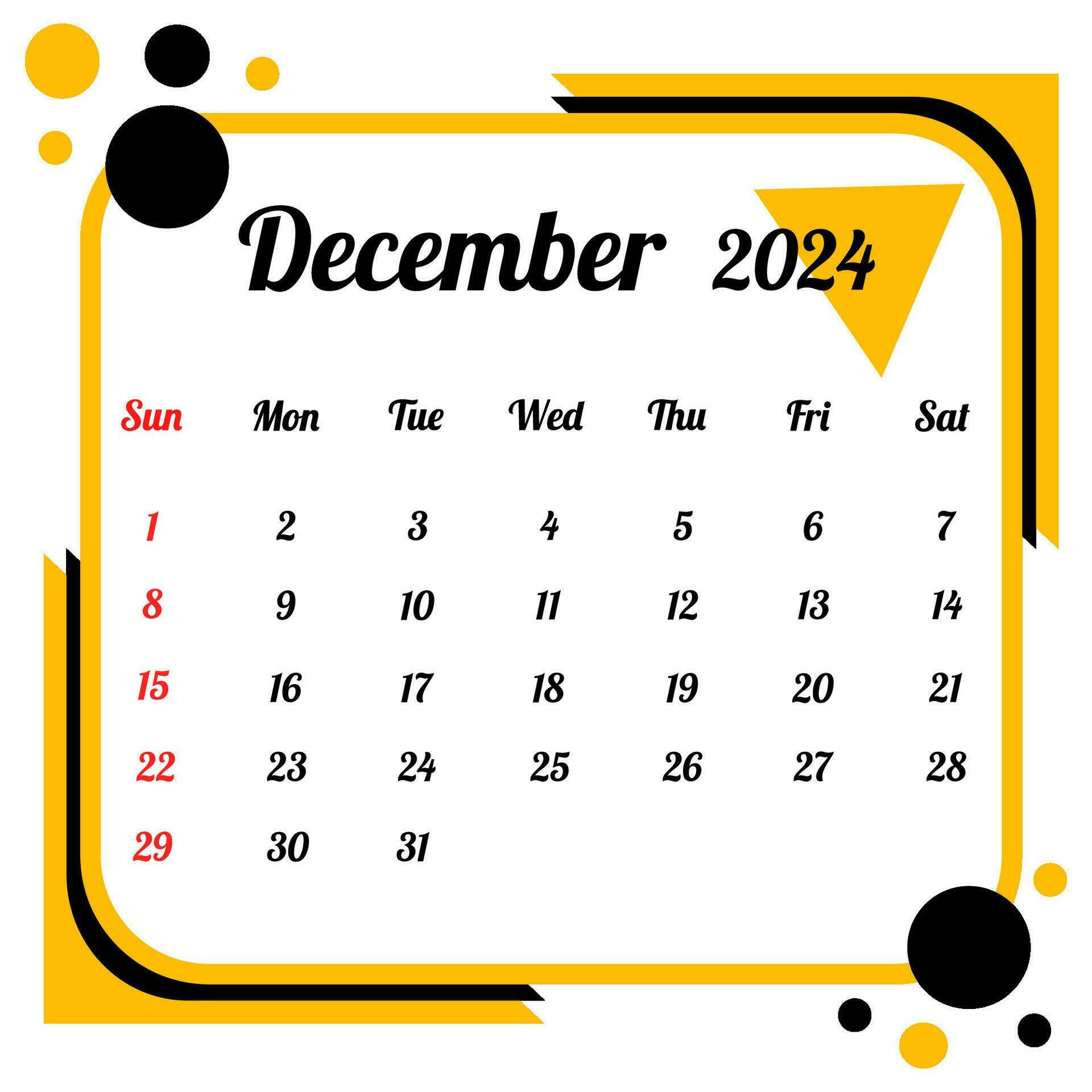 December 2024 Calendar 29346443 Vector Art at Vecteezy