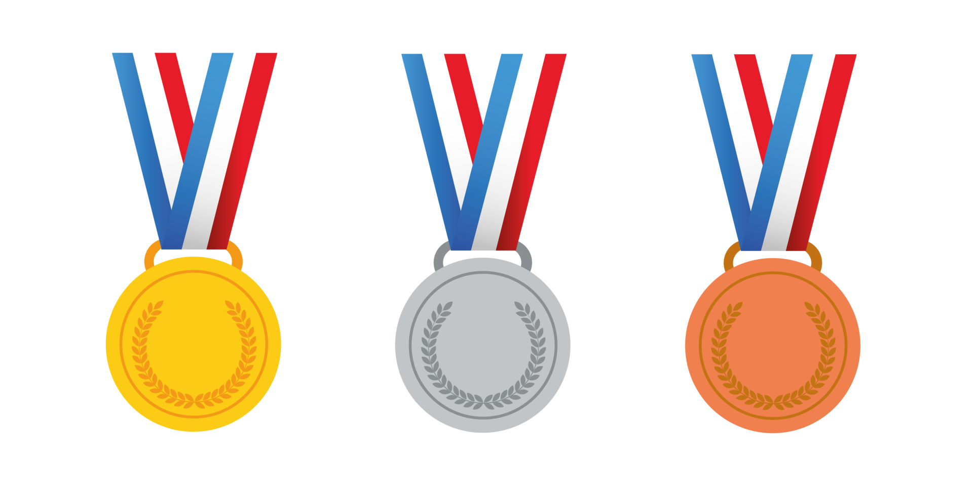 Gold, silver and bronze medals with ribbon for sports apps and websites