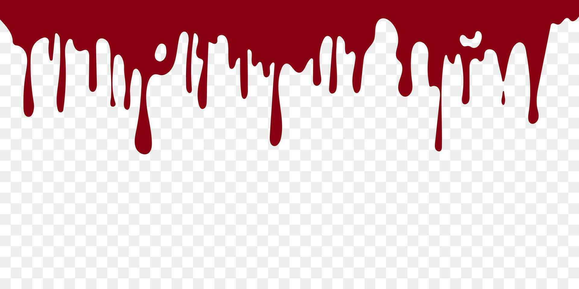 Dripping blood vector illustration. Current inks, flowing liquid, stencil drops, paint splatter, molten blood. Seamless vector on transparent background.