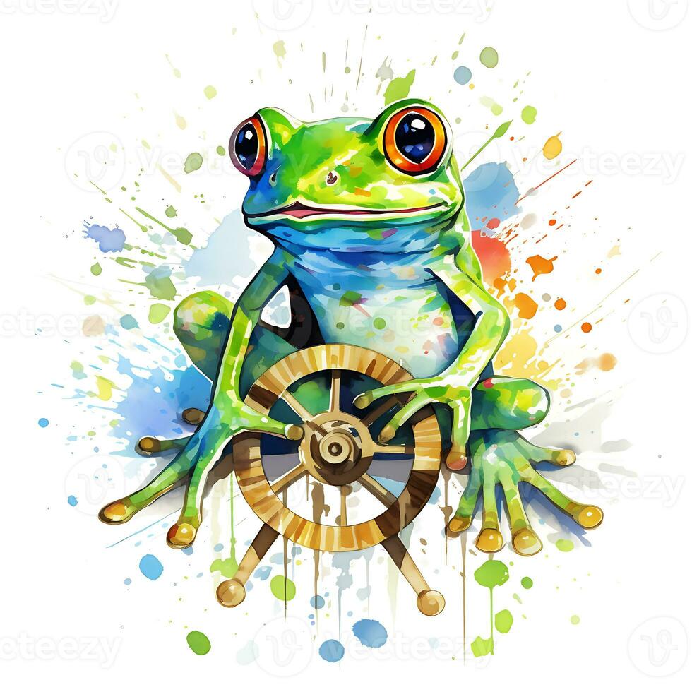 Watercolor frog in nature head sitting generative ai photo