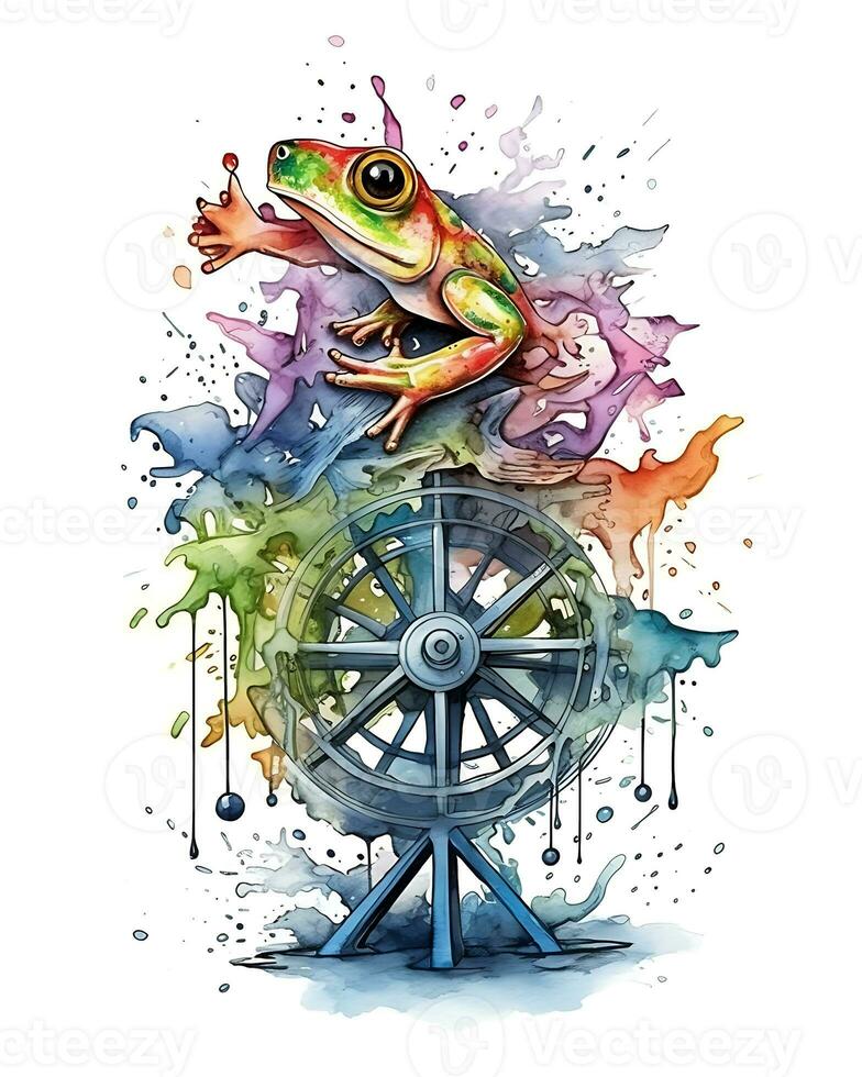 Watercolor frog in nature head sitting generative ai photo