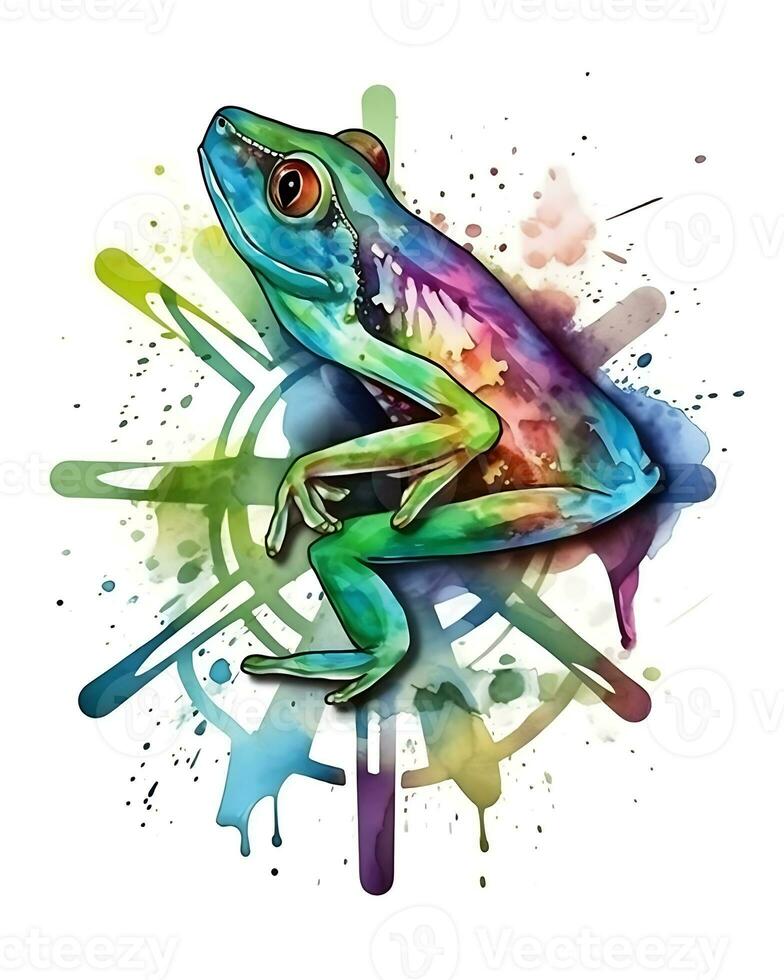 Watercolor frog in nature head sitting generative ai photo