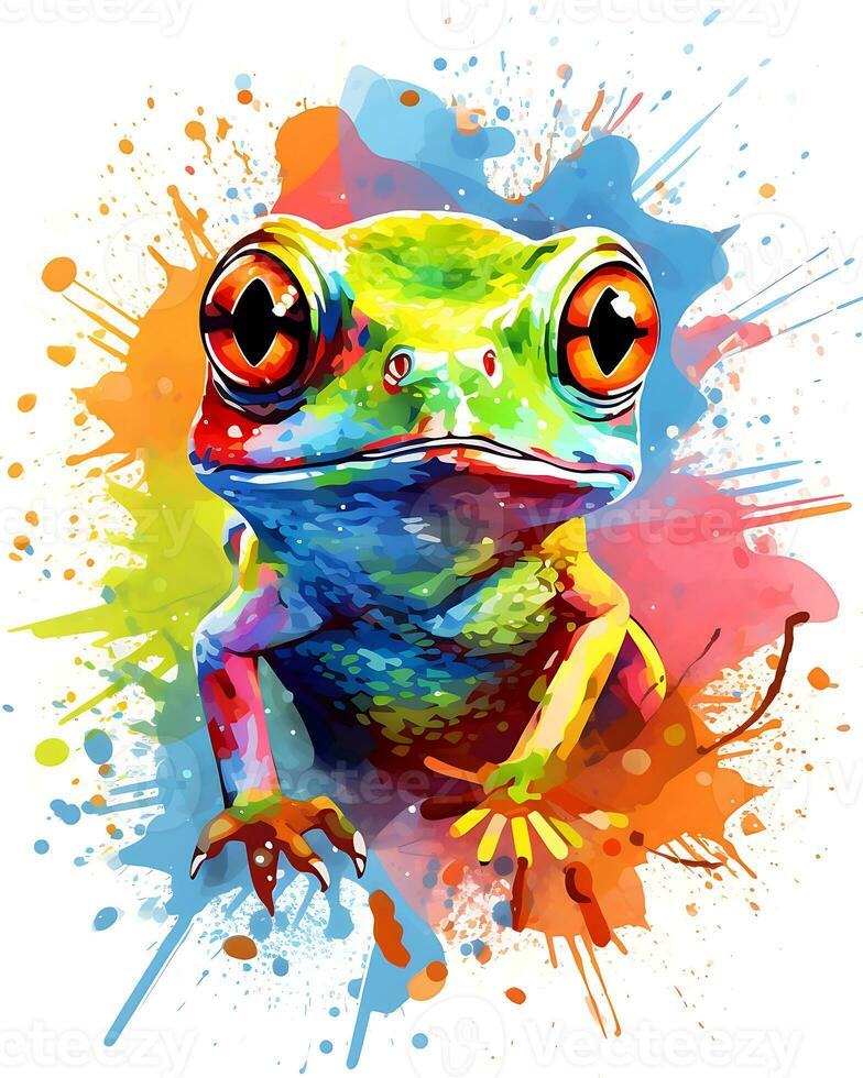 Watercolor frog in nature head sitting generative ai photo
