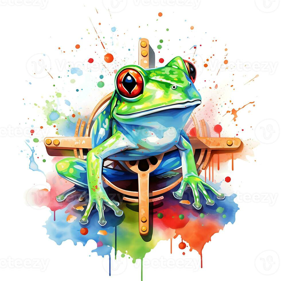 Watercolor frog in nature head sitting generative ai photo