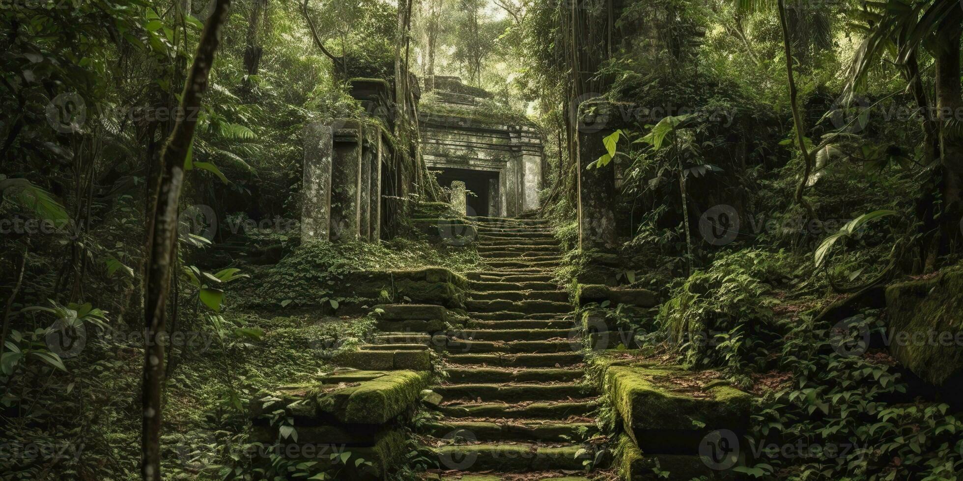 ai generado. ai generativo. antiguo antiguo selva bosque edificio ruina historia civilización al aire libre paisaje. gráfico Arte foto