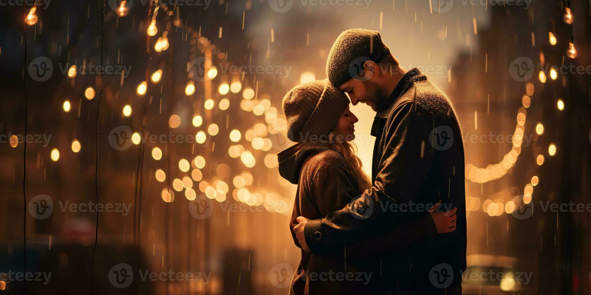 AI Generated. AI Generative. Couple hug each other at night with light glowing. Romantic love Valentines day relationships background. Graphic Art photo