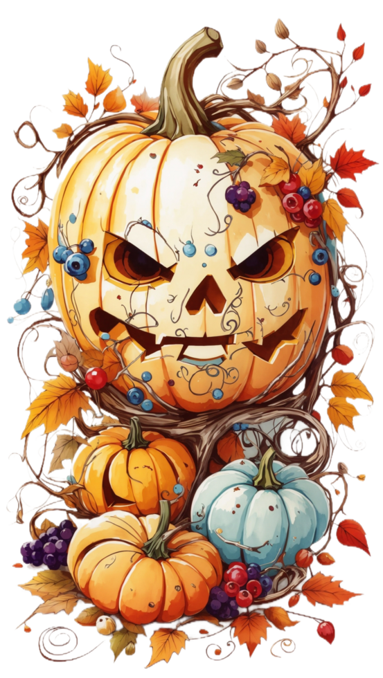 Sticker Halloween Pumpkin Smiling Forest AI Generative png