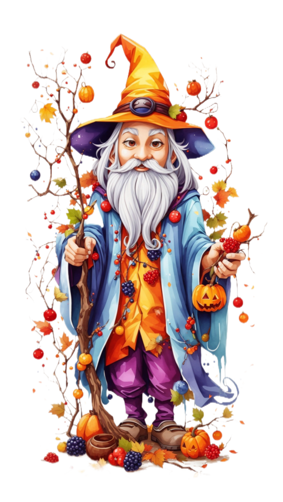 Magical Halloween Wizard Casting Spooky Spells with a Pumpkin Hat AI Generative png