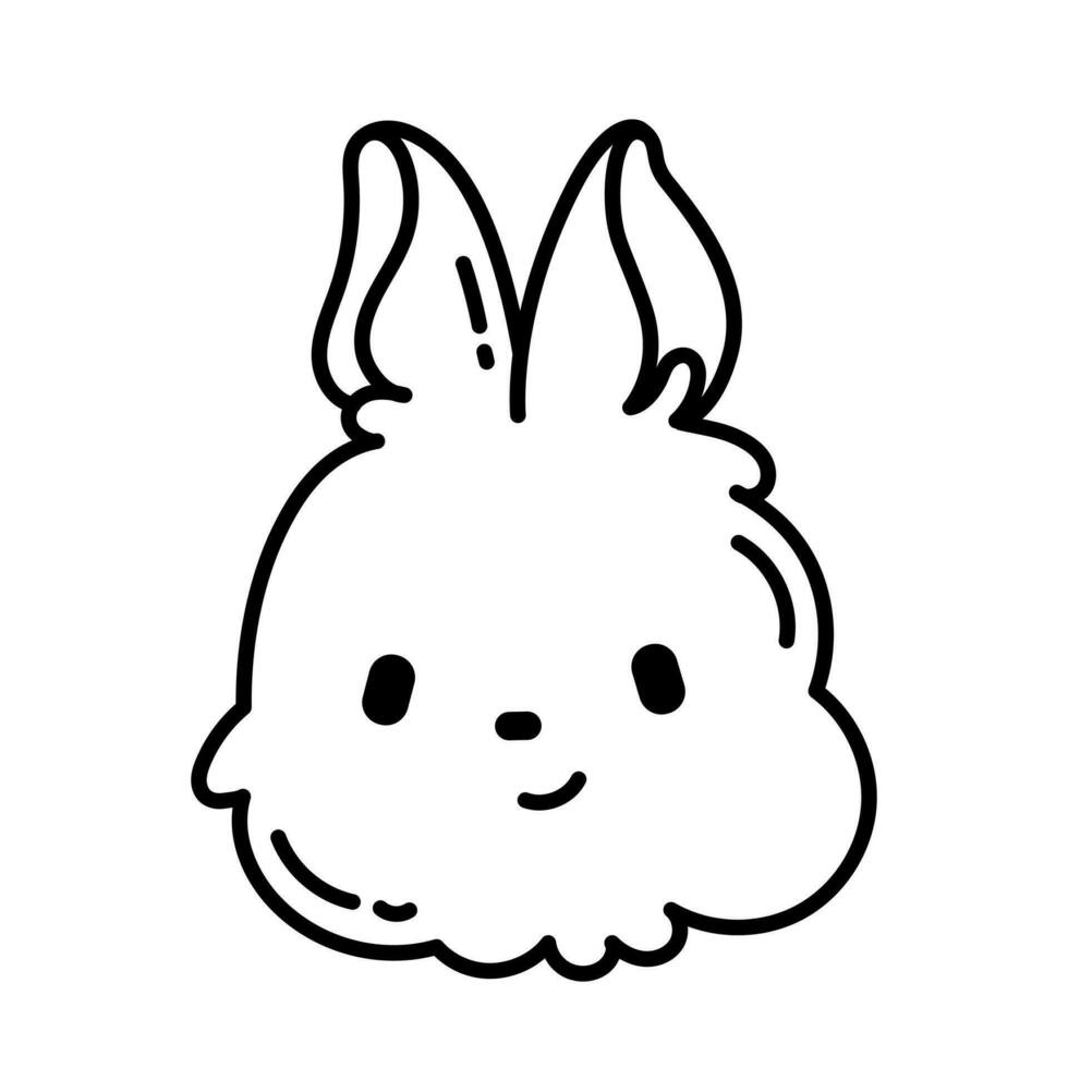 Black and white muzzle of a rabbit, bunny. Vector coloring book. Wild forest animal. Funny cute sticker.
