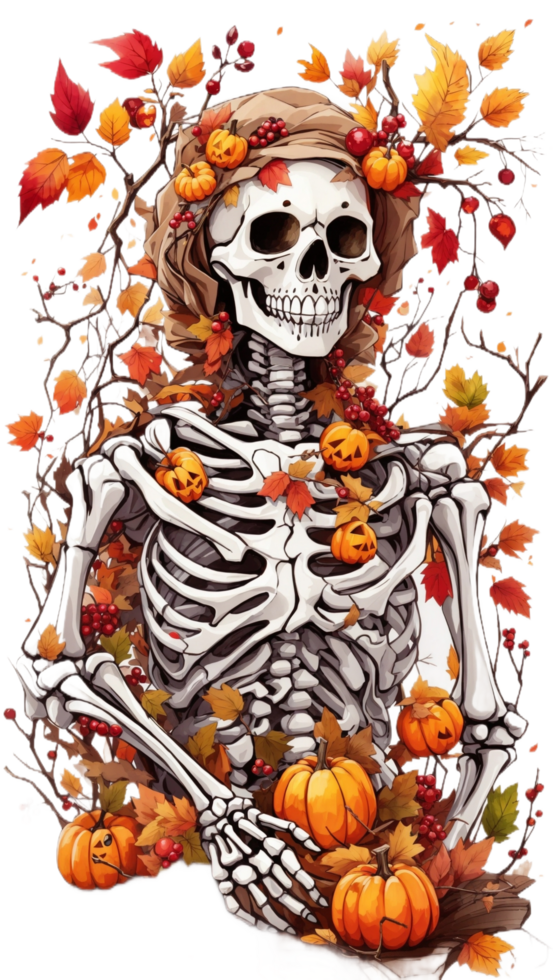 Aufkleber Halloween Kürbis mit Schädel und Knochen ai generativ png