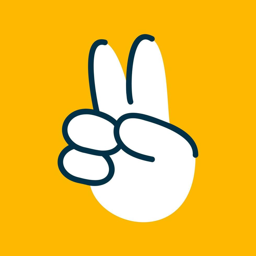 Cool trendy illustration of a hand in 70s style. Retro vector illustration. Hippie gesture, peace gesture.