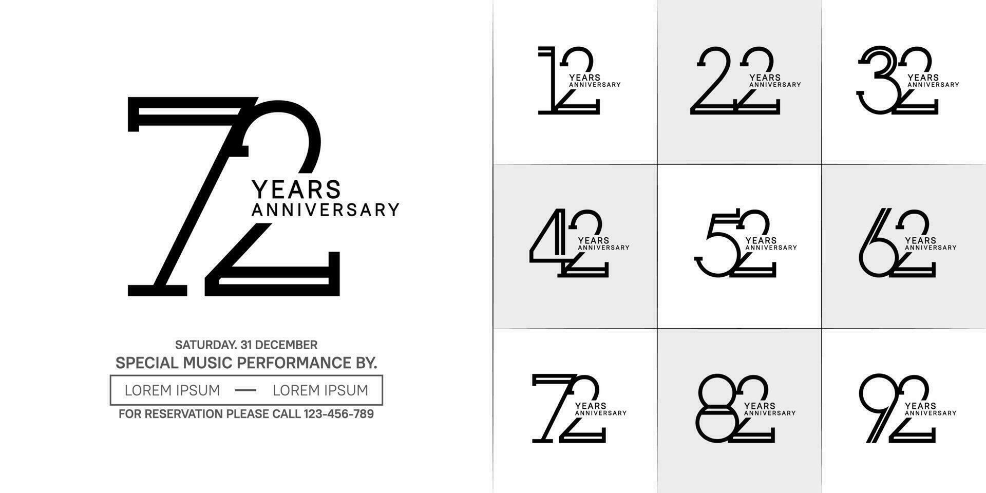 set of anniversary flat black color with white background for special celebration event vector