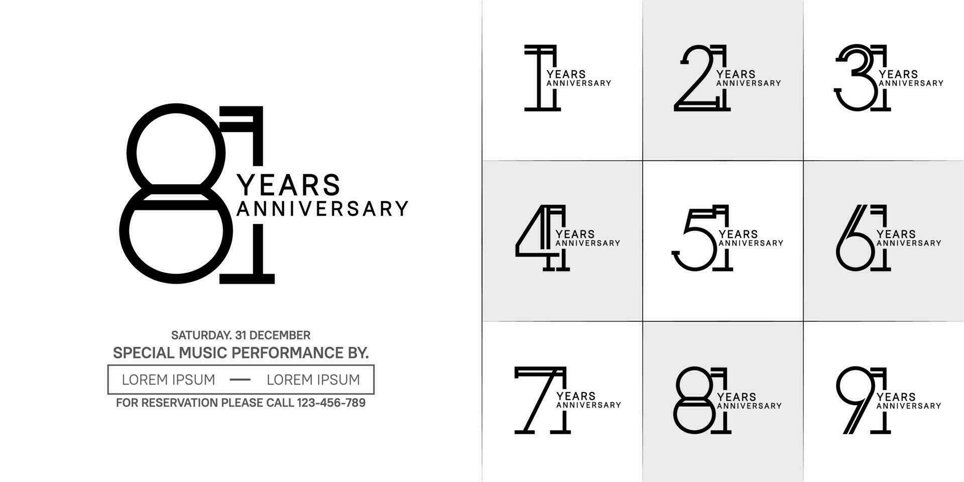 set of anniversary flat black color with white background for special celebration event vector