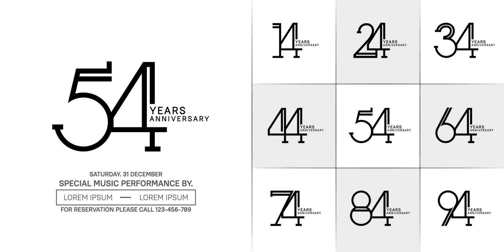 set of anniversary flat black color with white background for special celebration event vector