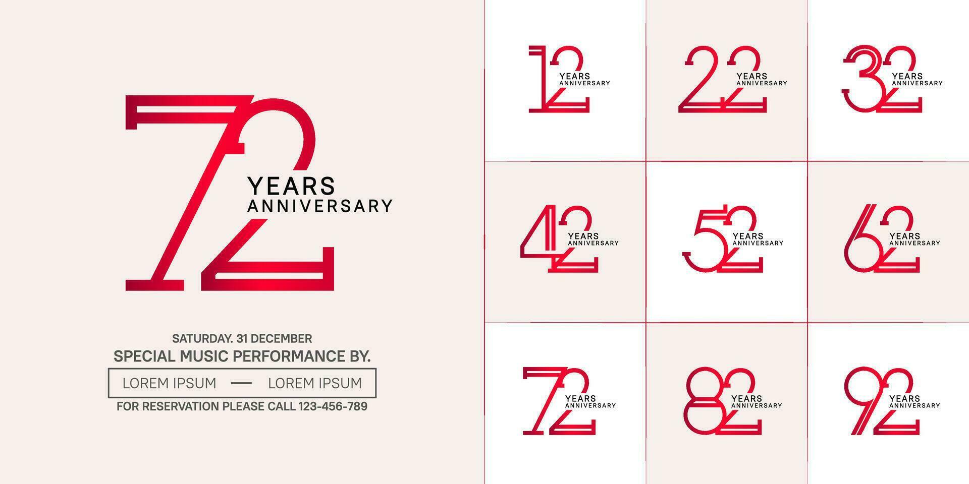 set of anniversary flat red and black color with soft color background for special celebration event vector