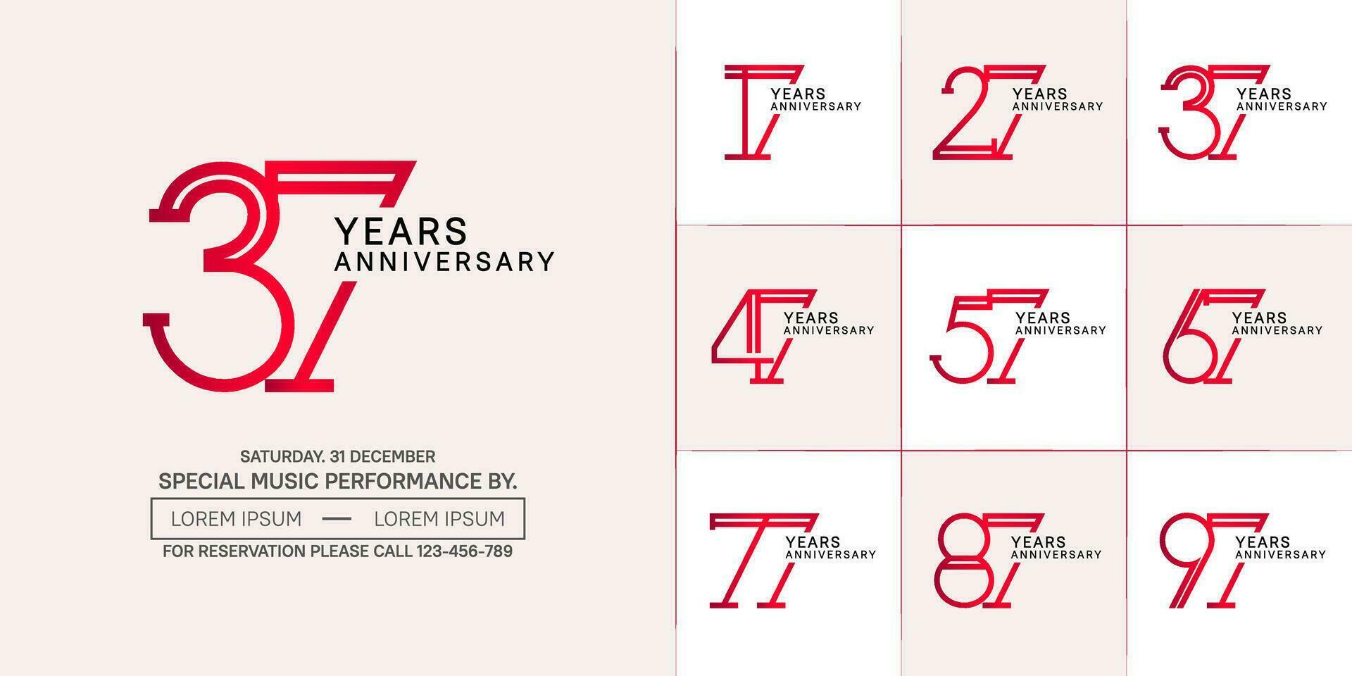 set of anniversary flat red and black color with soft color background for special celebration event vector
