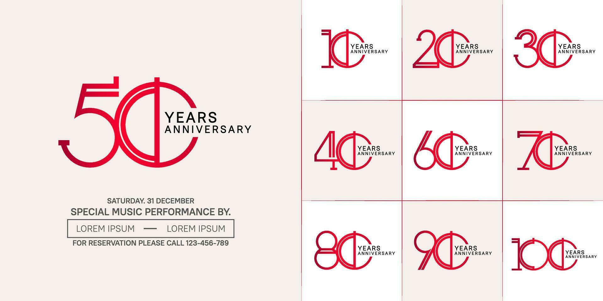 set of anniversary flat red and black color with soft color background for special celebration event vector